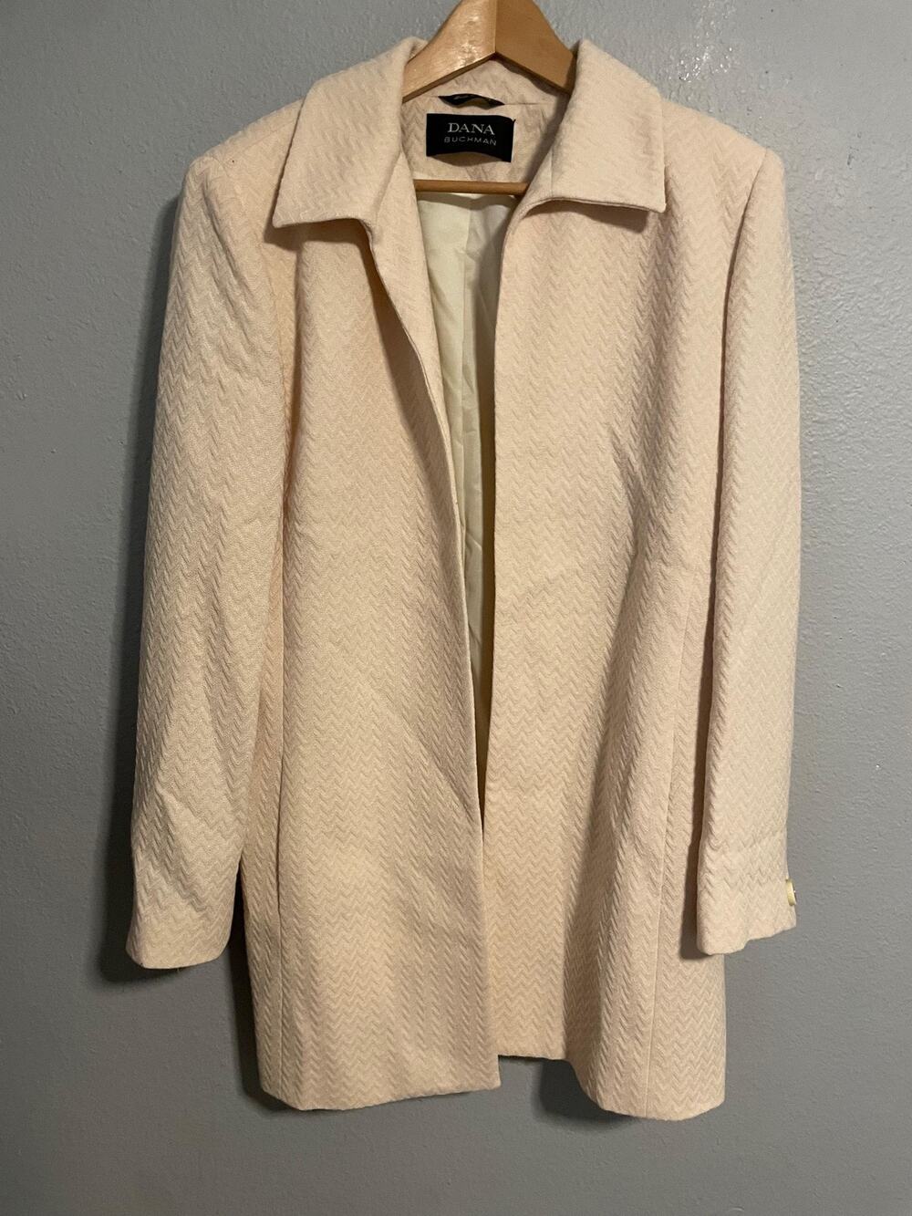 Dana Buchman Womens Blazer 14 Cream Wool Herringbone Tweed Overcoat Career